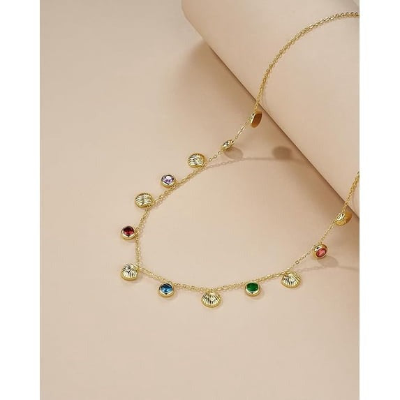 SNGIA 18K Gold Plated Shell Charm Necklace for Women, Multicolor Beaded Statement Choker