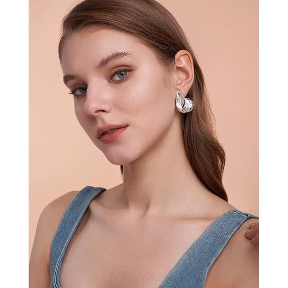 SNGIA Silver Plated Chunky Retro Knot Stud Earrings for Women, Ribbed Geometric Statement Style