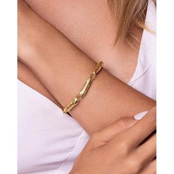 18K Gold Plated Chunky Textured Infinity Link Bracelet Adjustable Chain for Women