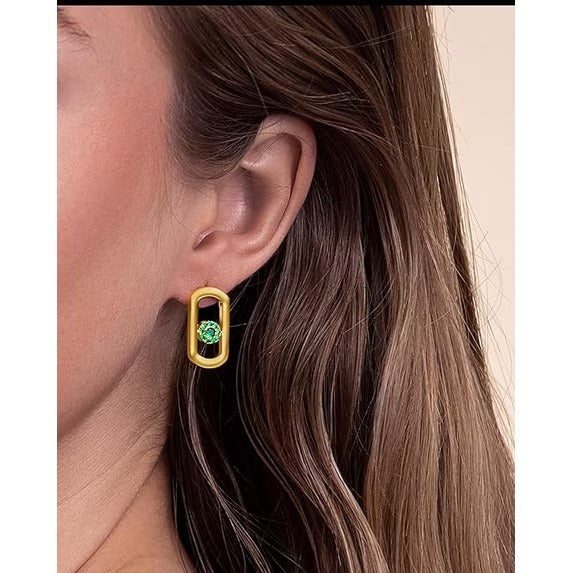 SNGIA Gold Plated Geometric Stud Earrings with Green or Clear Cubic Zirconia for Women