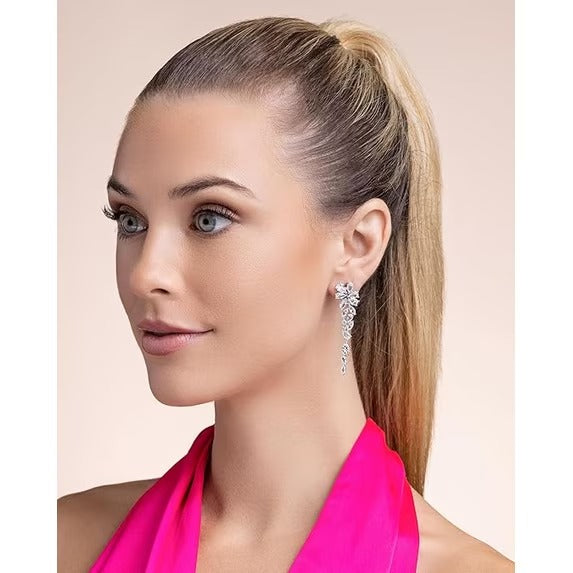 SNGIA Silver Plated Cubic Zirconia Floral Marquise Dangle Statement Earrings for Women
