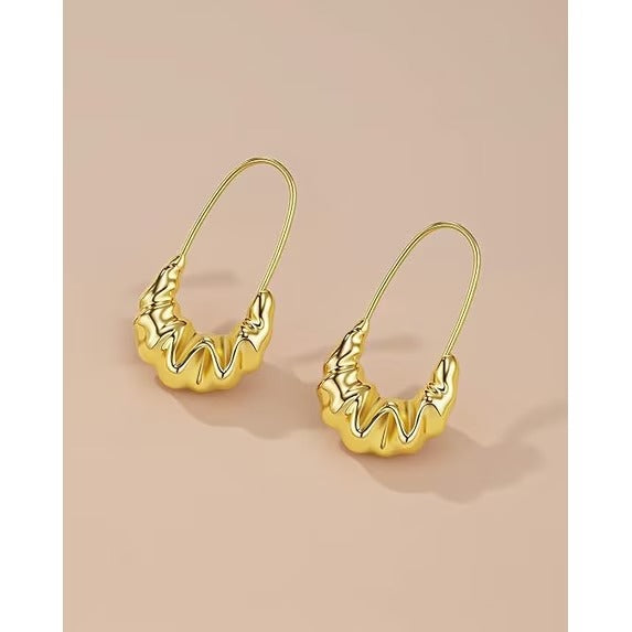 18K Gold Plated Chunky Twisted Hoop Earrings Large Textured Statement Hoops for Women
