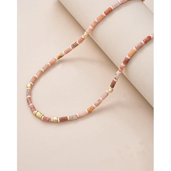 SNGIA 18K Gold Plated Pink Beaded Choker Necklace for Women, Adjustable Dainty Strand Jewelry