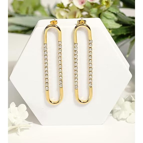SNGIA 18K Gold Plated CZ Dangle Earrings for Women, Paperclip Link Drop Earrings