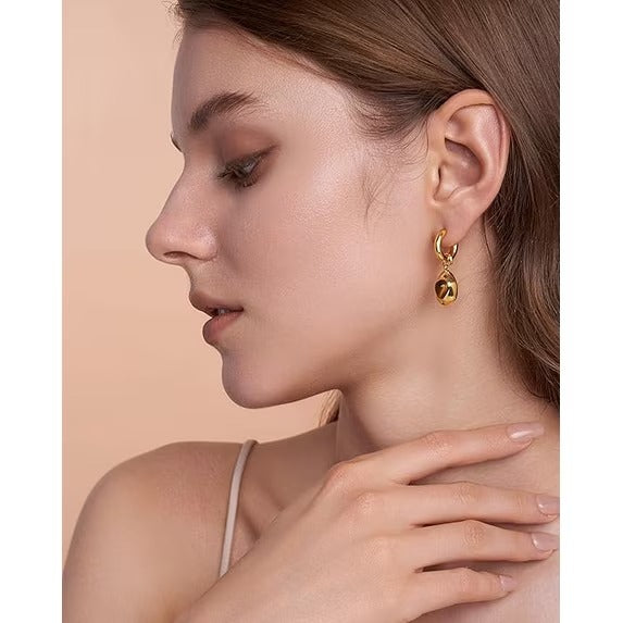 SNGIA 18K Gold Plated Tiger Eye Drop Earrings for Women, Irregular Geometric Dangle Hoops