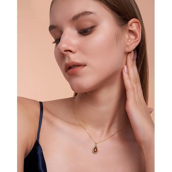 SNGIA 18K Gold Plated Teardrop Pendant Necklace for Women, Adjustable Chain, Amber