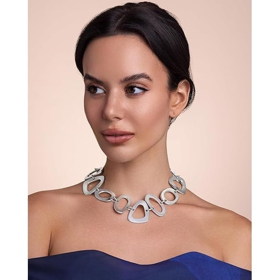 SNGIA Silver Plated Geometric Link Statement Choker Necklace for Women