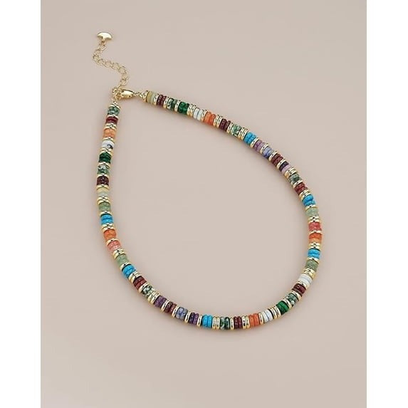 SNGIA 18K Gold Plated Natural Stone Beaded Choker Necklace for Women, Adjustable Earth