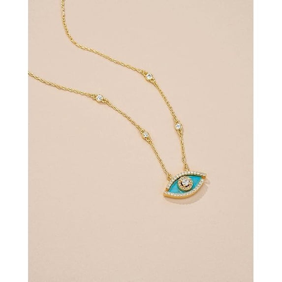 SNGIA 18K Gold Plated Evil Eye Pendant Necklace with Natural Stone and CZ for Women