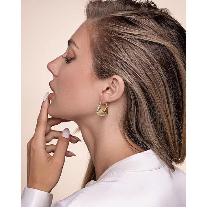 SNGIA 18K Gold Plated Textured Hoop Earrings for Women, Chunky Braided Statement Style