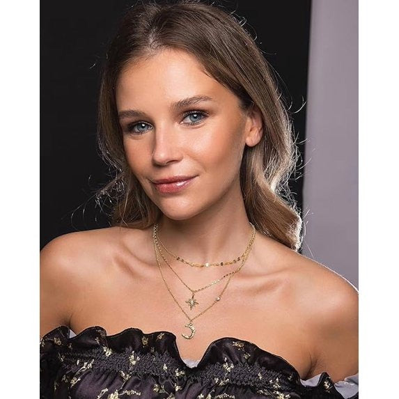 SNGIA Gold Layered Moon and Star Pendant Necklace Set for Women, 18K Gold Plated