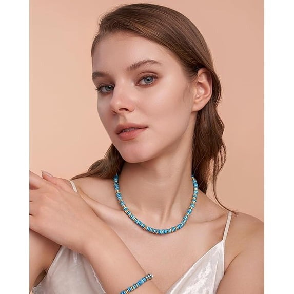 SNGIA 18K Gold Plated Natural Stone Beaded Choker Necklace for Women, Adjustable Turquoise