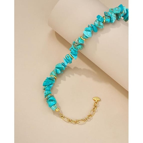 Women's Turquoise Color Chip Bead Bracelet with Gold Tone Chain and Lobster Clasp