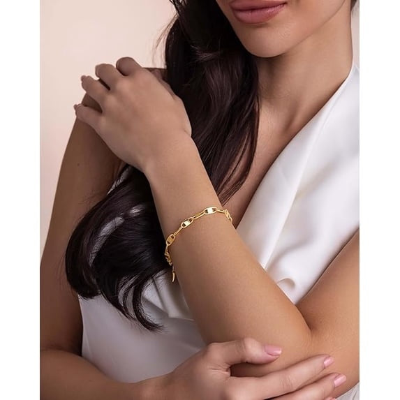 18K Gold Plated Adjustable Textured Paperclip Link Bracelet for Women