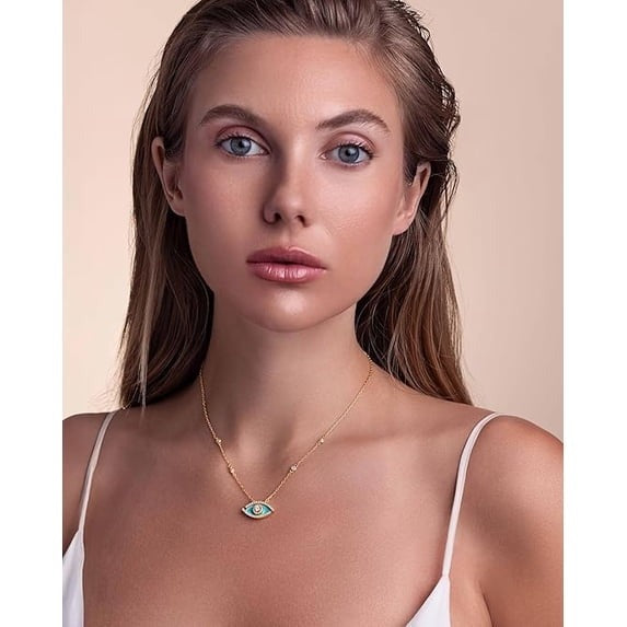 SNGIA 18K Gold Plated Evil Eye Pendant Necklace with Natural Stone and CZ for Women