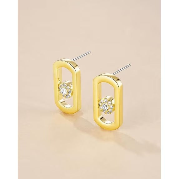 SNGIA Gold Plated Geometric Stud Earrings with Green or Clear Cubic Zirconia for Women