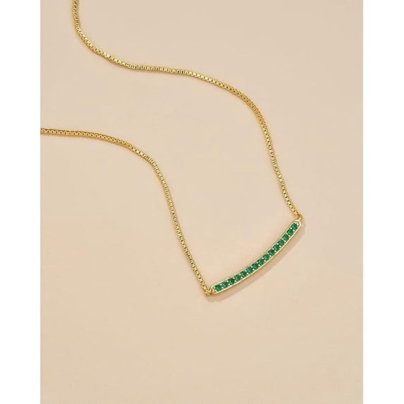 SNGIA 18K Gold Plated Green CZ Curved Bar Pendant Necklace for Women, Adjustable Dainty Chain