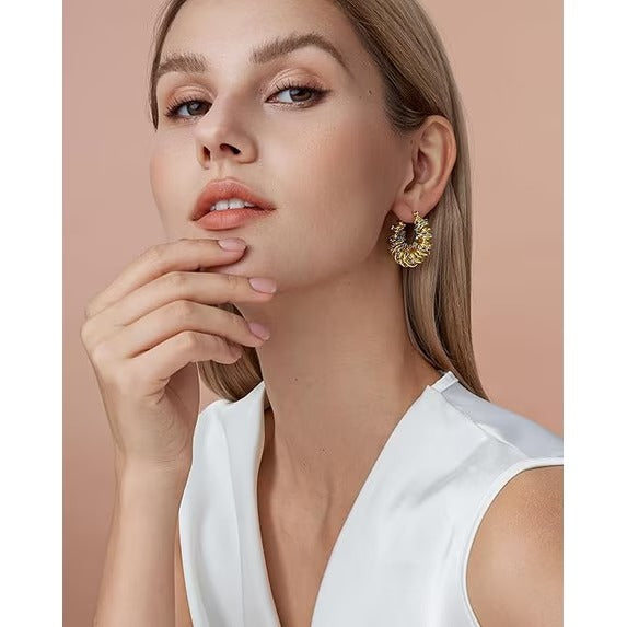 SNGIA 18K Gold Plated Chunky Twisted Open Hoop Earrings for Women with Sapphire Accent