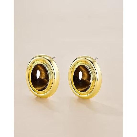SNGIA Oval Button Statement Stud Earrings for Women, 18K Gold Plated, Multi Color