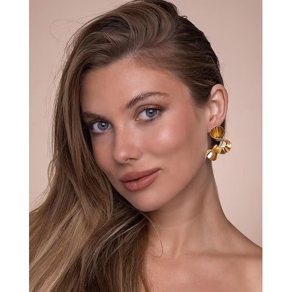 SNGIA Gold Tone Geometric Curve Dangle Earrings for Women, Statement Fashion Jewelry