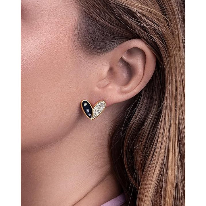 SNGIA Heart Stud Earrings for Women, 14K Gold Plated, Dark Abalone and Cubic Zirconia