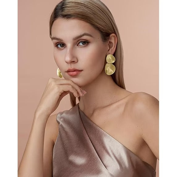 SNGIA Textured Geometric Disc Dangle Earrings for Women, Silver-Plated or Gold-Plated