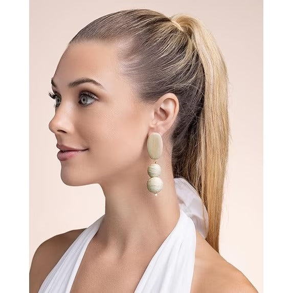 SNGIA Boho Dangle Earrings for Women, Wood Look Statement Drop Earrings, Beige and Gold Tone