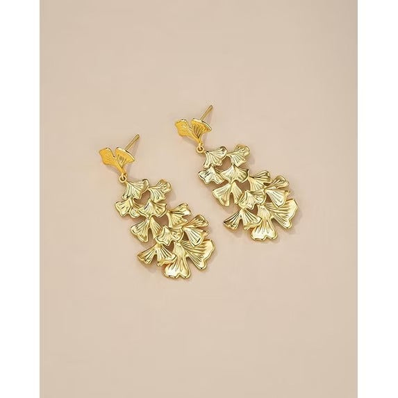 SNGIA 18K Gold Plated Floral Leaf Dangle Earrings for Women, Bohemian Statement Drop Style