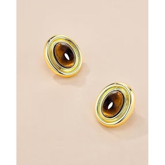 SNGIA Oval Button Statement Stud Earrings for Women, 18K Gold Plated, Multi Color
