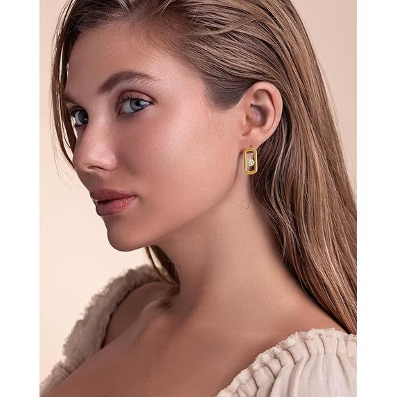 SNGIA Gold Plated Geometric Stud Earrings with Green or Clear Cubic Zirconia for Women