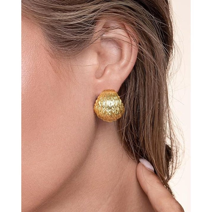 SNGIA 18K Gold Plated Chunky Textured Stud Earrings for Women, Round Statement Button Earrings