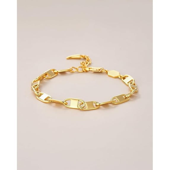 18K Gold Plated Adjustable Textured Paperclip Link Bracelet for Women