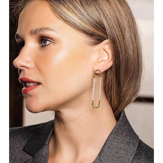 SNGIA 18K Gold Plated CZ Dangle Earrings for Women, Paperclip Link Drop Earrings