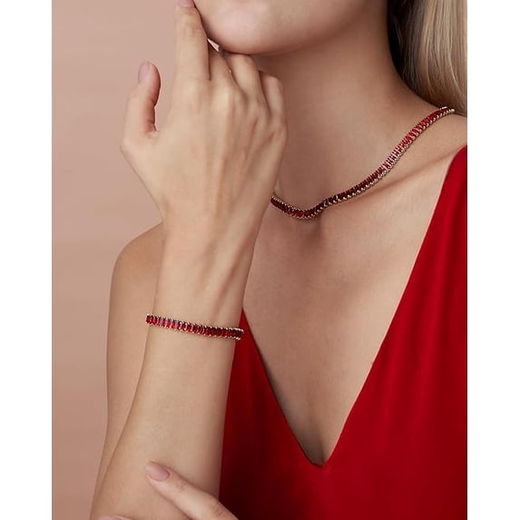 18K Gold Plated Adjustable Tennis Bracelet for Women, Baguette CZ - Ruby