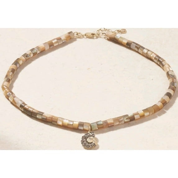 Gold Tone Beaded Necklace with Shell Charm for Women, Multicolor Tile Bead Choker Necklace