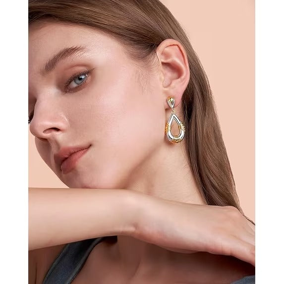 SNGIA Two-Tone Gold and Silver Plated Floral Dangle Drop Earrings for Women