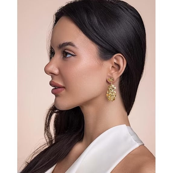 SNGIA 18K Gold Plated Floral Leaf Dangle Earrings for Women, Bohemian Statement Drop Style