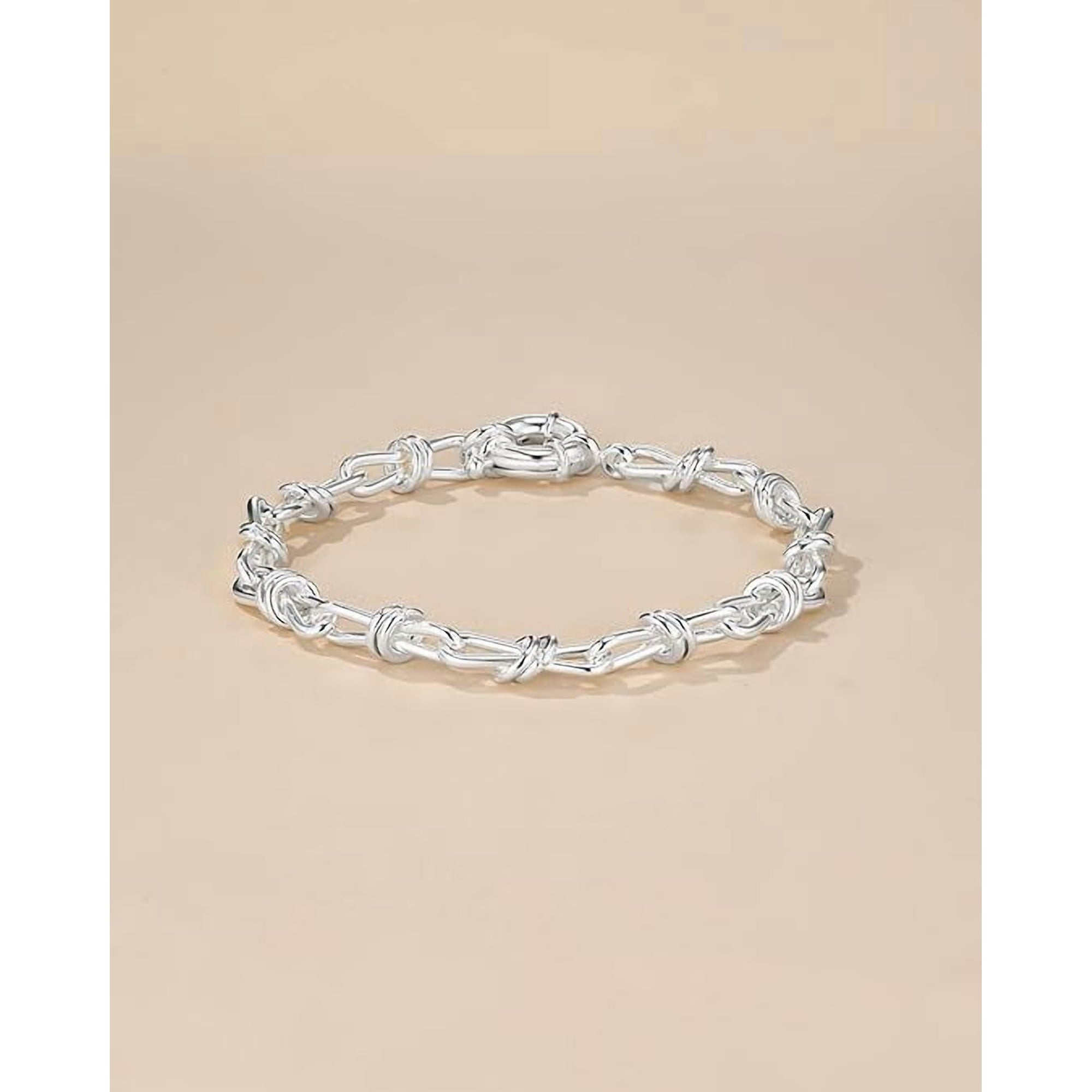 Adjustable Infinity Link Paperclip Chain Bracelet for Women, Silver Plated