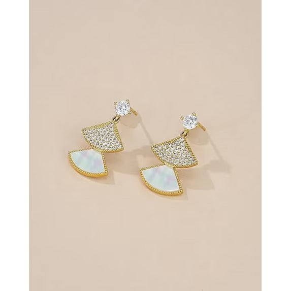SNGIA 18K Gold Plated Mother of Pearl CZ Geometric Dangle Stud Earrings for Women
